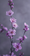 Naklejka na ściany i meble Violet blossom in spring.Minimal nature spring concept.Copy space,top view,flat lay.Generative AI