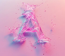 Vibrant Pink Letter A Surrounded by Blue Water Splash