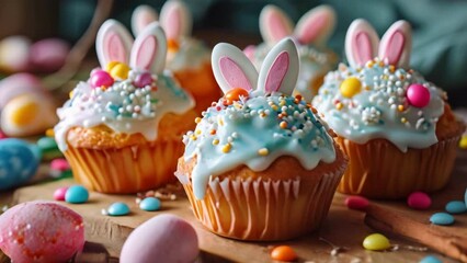 Cupcakes With Bunny Ears on Table