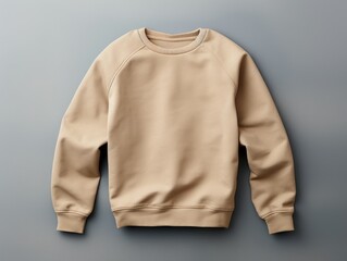 Tan blank sweater without folds flat lay isolated on gray modern seamless background 