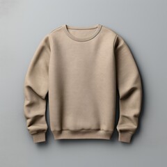 Tan blank sweater without folds flat lay isolated on gray modern seamless background 