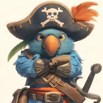 recommend clip art: Adorable parrot in a pirate costume, bringing joy with its playful charm and vibrant colors. The whimsical illustration captures the essence of a lovable feathered adventurer. 