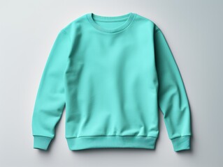 Turquoise blank sweater without folds flat lay isolated on gray modern seamless background