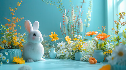 Tiny bunny. Spring Blossoms, background, generative ai