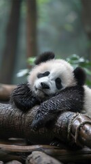 Obraz premium A serene panda sleeps peacefully on a tree branch