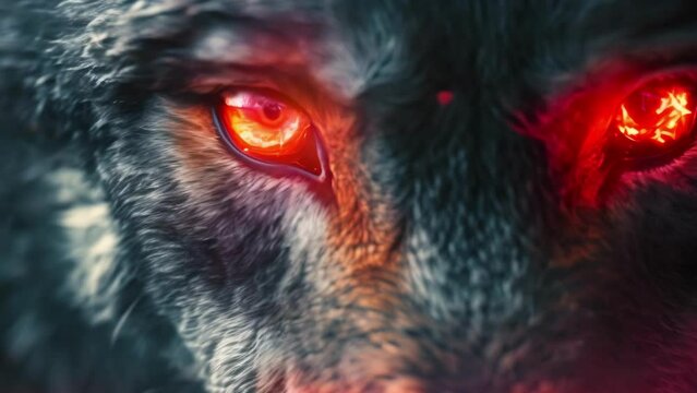 Close Up of a Wolfs Face With Red Eyes
