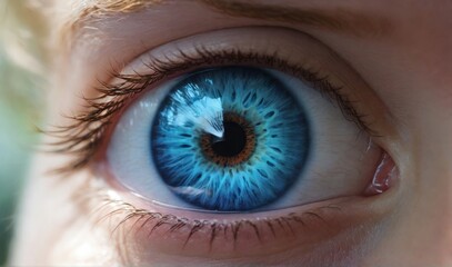 blue eye, iridescent, cyan colors, sunlit