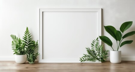  Modern minimalist interior with plants and a white door frame