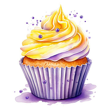 recommend clip art: Watercolor muffin on white background, sweet colorful clipart