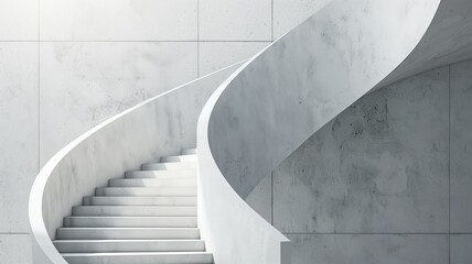 Modern white staircase spiraling, abstract architectural design