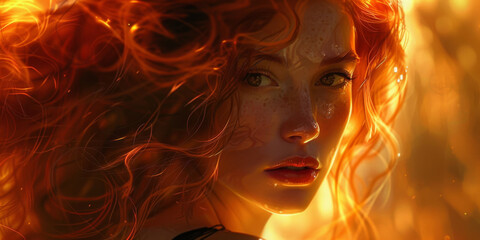 Fototapeta na wymiar illustration of a red haired woman, generative AI