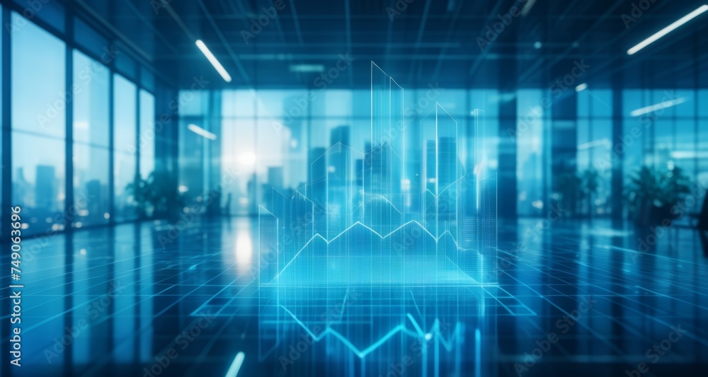 Poster future-forward office space with dynamic digital graphics