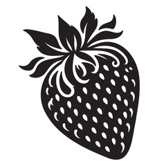 Strawberry black silhouette. Vector illustration of strawberry on a transparent background. Black template for stencil, print, engraving, sticker, signs..