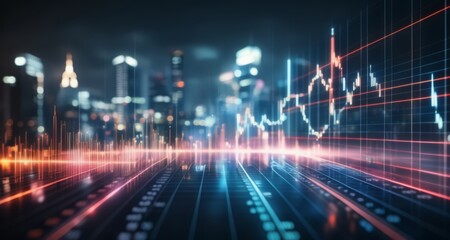  City lights and digital charts - A vibrant blend of urban life and financial success