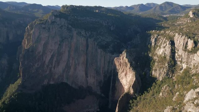 aerial of famous Basaseachi fall national park  copper canyon Chihuahua state Mexico travel destination 