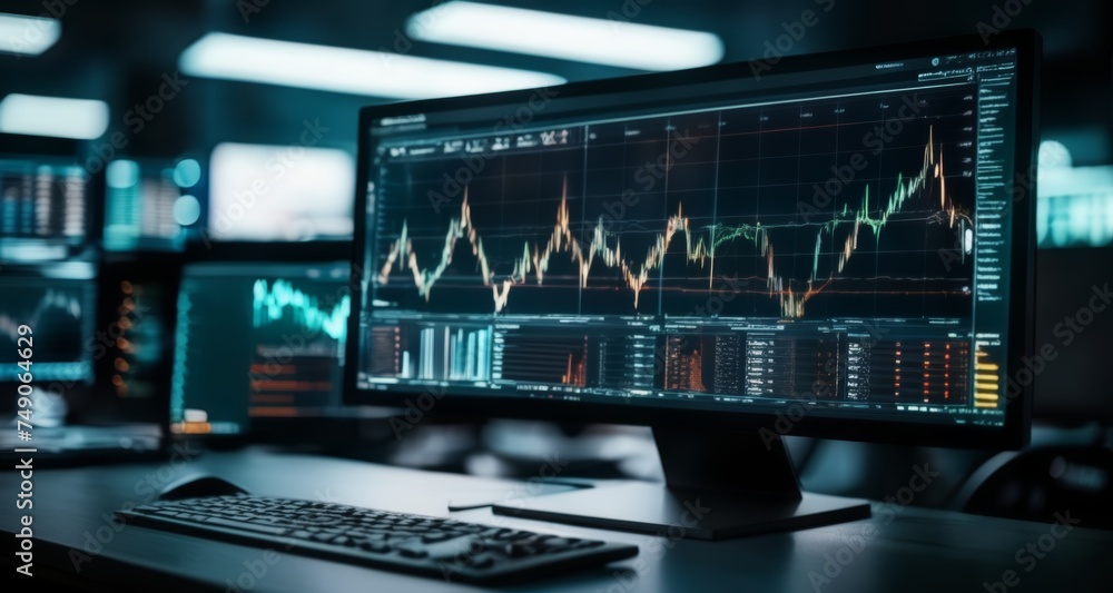 Poster advanced financial analysis on a multi-monitor setup