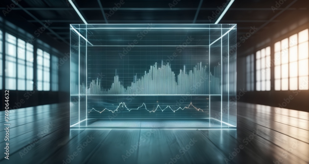 Poster future-forward data visualization in a sleek, modern setting