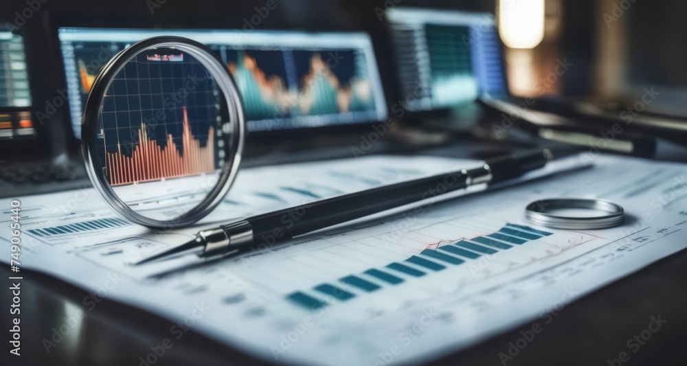 Poster analyzing financial data with precision and focus