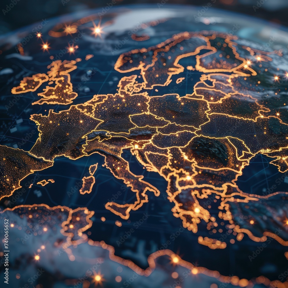 Poster medium shot of a digital globe where bitcoin nodes outshine national capitals representing global ne