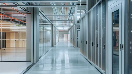 A modern financial company data center with high ceilings. generative AI