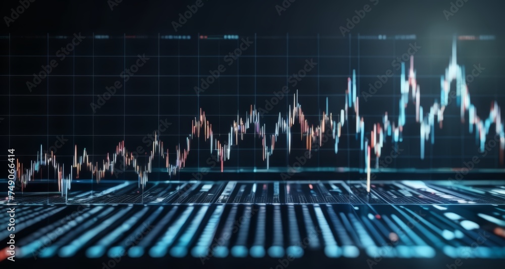 Poster digital financial data in motion on a futuristic interface