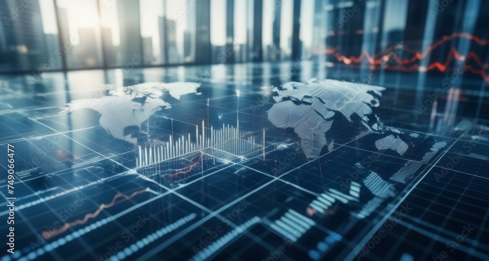 Poster global connectivity and data visualization in a modern office setting