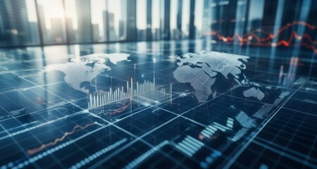  Global connectivity and data visualization in a modern office setting