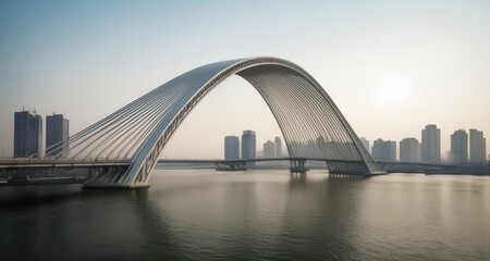 Obraz premium Modern architectural marvel over serene waters