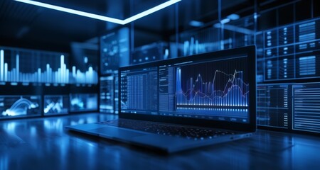  Advanced technology in action - A sleek laptop with a vibrant dashboard of data and analytics