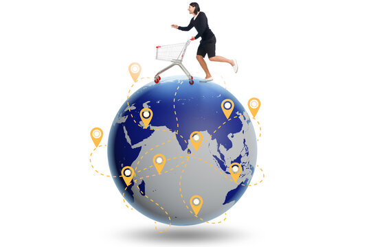Concept of global shopping with globe and shopper