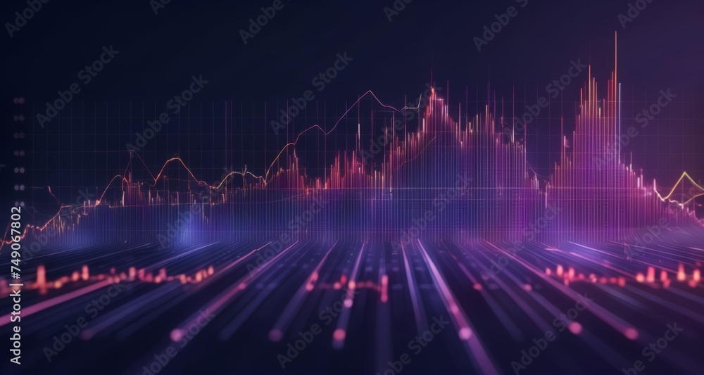 Poster electronic financial data visualization with colorful charts and graphs