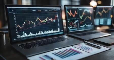  Advanced trading setup with multiple monitors and data analysis tools