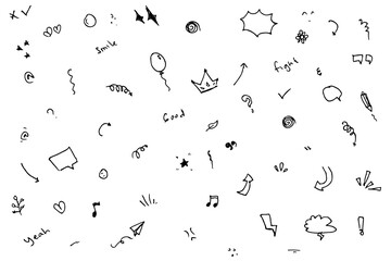 Sketch line arrow element, star, heart shape. Hand drawn doodle sketch style circle, cloud speech bubble grunge element set. Arrow, star, heart brush decoration. Vector illustration
