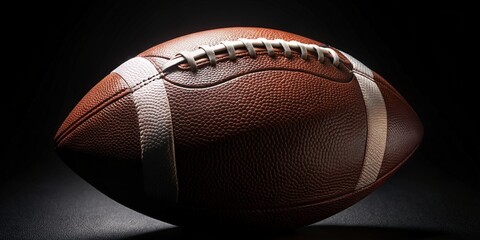American Football Ball on Black Background: Ideal for Sports, Fitness, and Team Spirit Concepts. Perfect for Web and Print.