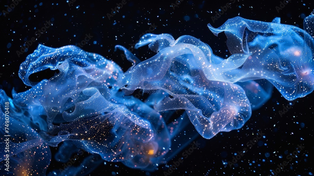 Poster a captivating display of bioluminescent creatures illuminates the dark depths of the ocean. with eve