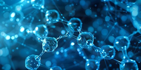 detailed blue atom particle structure cell