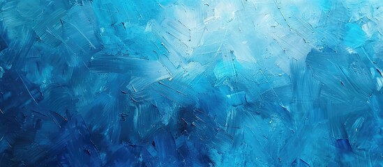 An abstract painting featuring shades of blue and white colors in a dynamic composition. The blue background texture seamlessly blends with the white hues, creating a captivating visual contrast.