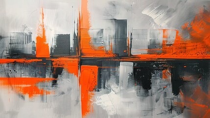 abstract art, modern painting, gray and orange wall 