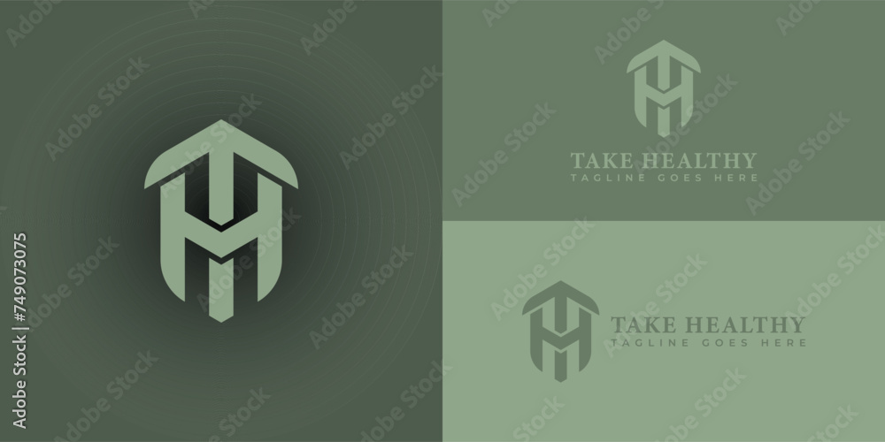 Poster abstract initial letter th or ht logo in soft green color isolated in multiple background colors app