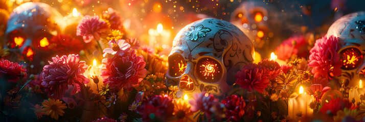 Colorful skull day of the dead altar background
 - obrazy, fototapety, plakaty