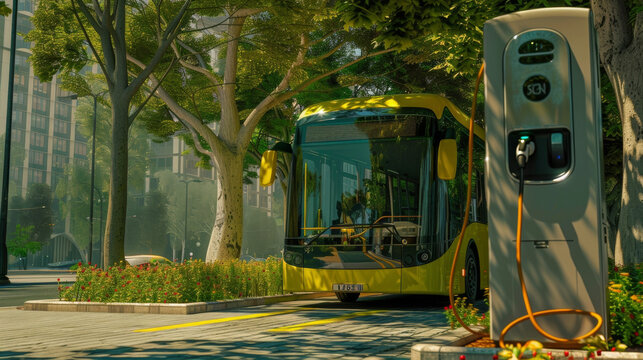 An electric bus charging station part of a sustainable and ecofriendly transportation network using advanced technology to reduce carbon emissions.