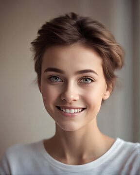 Young Stylish and Modern Feminine Innocence Facial Portrait, created with Generative AI technology