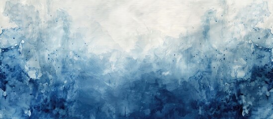A painting featuring a blue watercolor texture resembling smoke or mist on a white background. The design includes a dark blue border and a light blue center creating an elegant, vintage look.