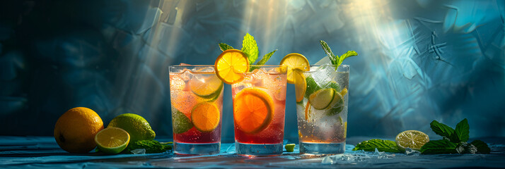 A glass of iced tea with a mint leaf garnish. - obrazy, fototapety, plakaty