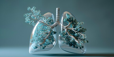 transparent lungs with trees inside, a concept of clean air without pollution - obrazy, fototapety, plakaty