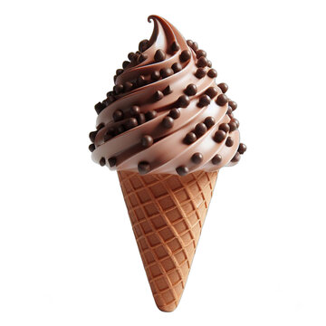 3D chocolate ice cream topped with chocolate chips, suitable for mockups or ice cream models,