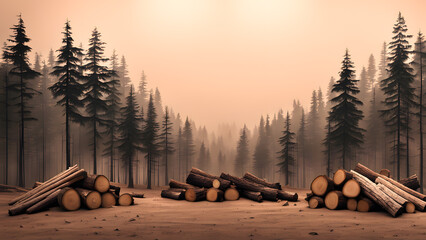 Earth Day Theme. 3D Deforestation Illustration for Environmental Impact
