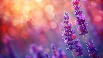 Beautiful detail of scented lavender flowers field perfect Radiant Orchid color - obrazy, fototapety, plakaty