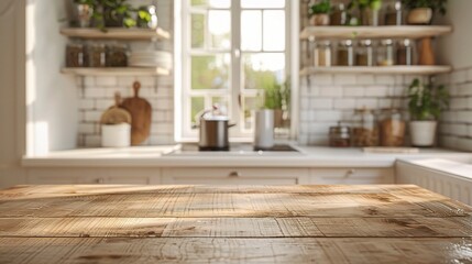 Blur background interior design, scandinavian minimalist classic kitchen with wooden - obrazy, fototapety, plakaty