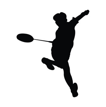 silhouette design of a badminton athlete receiving the ball from his opponent.